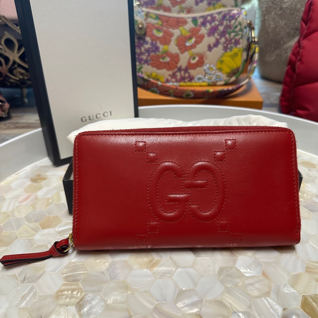 Authentic Gucci Apollo Embossed Gg Calfskin Leather Wallet